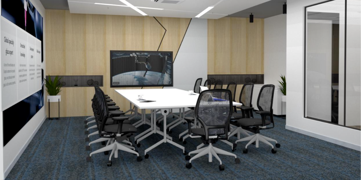 Glass company specializing in the manufacture of glass and glass-ceramics, Vadodara - Conference room 3d view - Turnkey Lab Design and Construction by SbyD