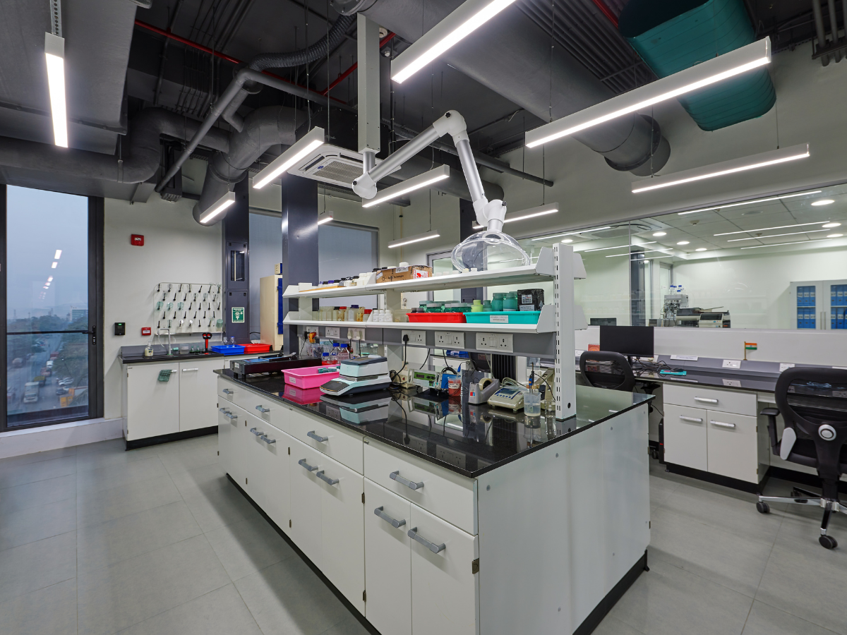 Specialty Chemical Company, Juinagar, Navi Mumbai - Lab Furniture, Spot Extractors, Pegboard, safety showers - Turnkey Lab Design and Construction by SbyD