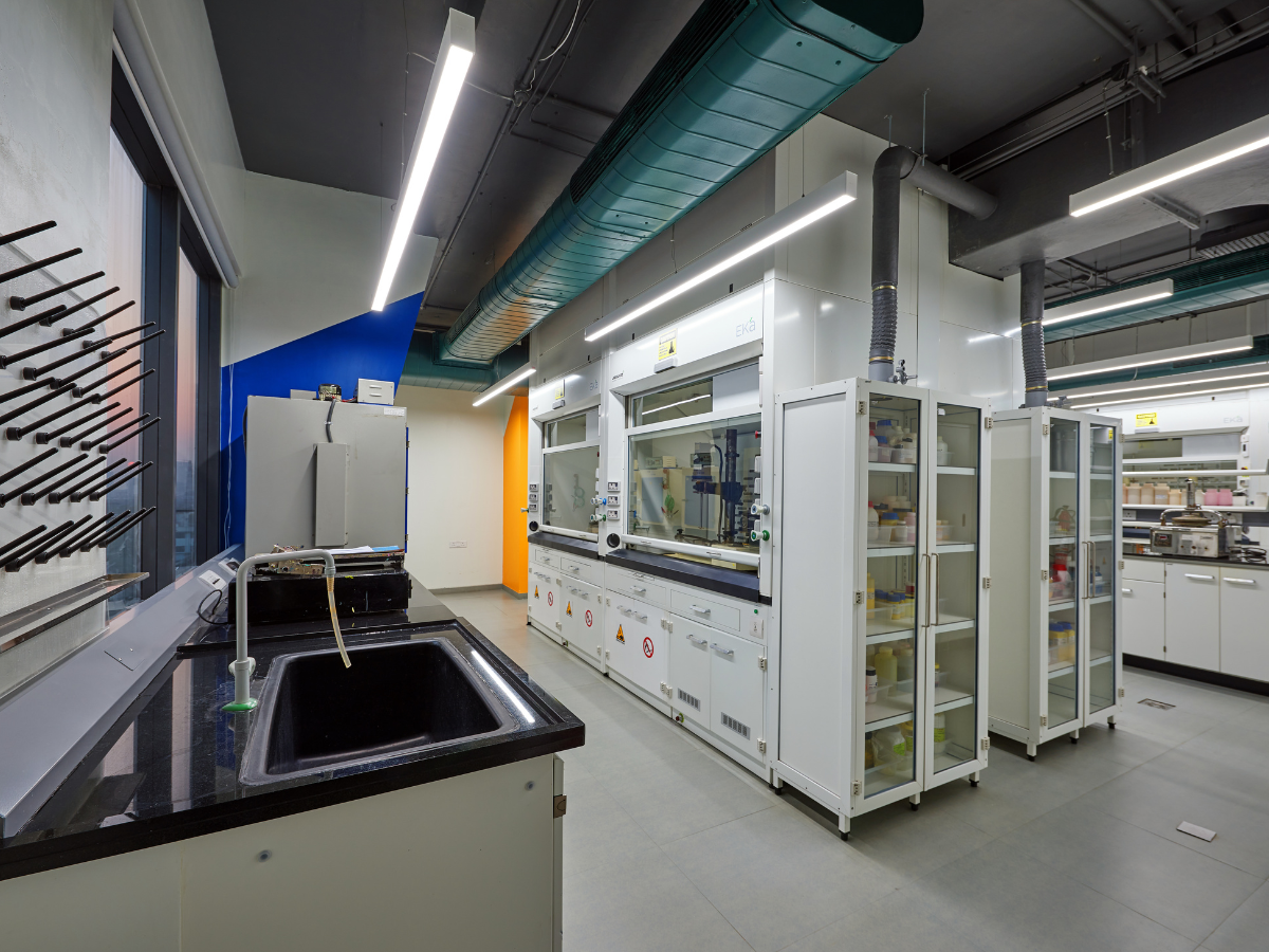 Specialty Chemical Company, Juinagar, Navi Mumbai - Lab Furniture, sink, taps, pegboards, fume hood, storage cabinets - Turnkey Lab Design and Construction by SbyD